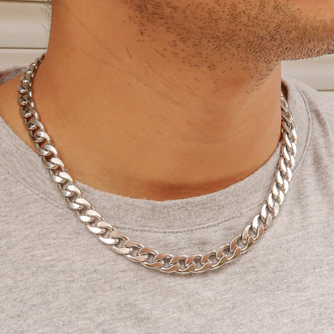 Stainless Steel Necklaces for Men Women, Silver Tone 10mm Miami Cuban Link Necklace Choker, Big Heavy Necklace, Gift for him or her