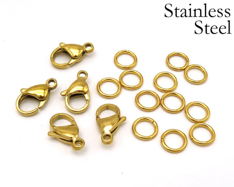 Stainless Steel Jump Rings Black Gold Silver, Stainless Steel Lobster Clasps, Jewelry Findings Jewelry Supplies for Jewelry Making