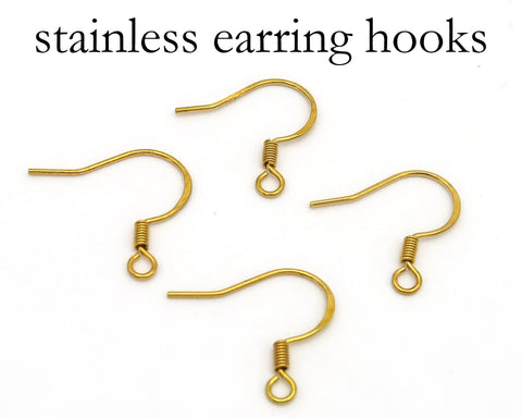 100 x Stainless Steel Earring Hooks Gold & Silver Tone, Hypoallergenic Surgical Steel Ear Hook Hoops, Tarnish Free Ear Wires Bulk Wholesale