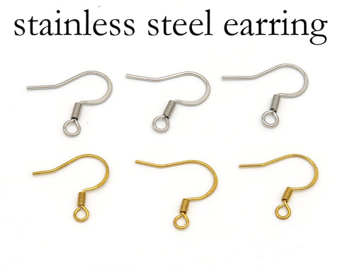 100 x Stainless Steel Earring Hooks Gold & Silver Tone, Hypoallergenic Surgical Steel Ear Hook Hoops, Tarnish Free Ear Wires Bulk Wholesale