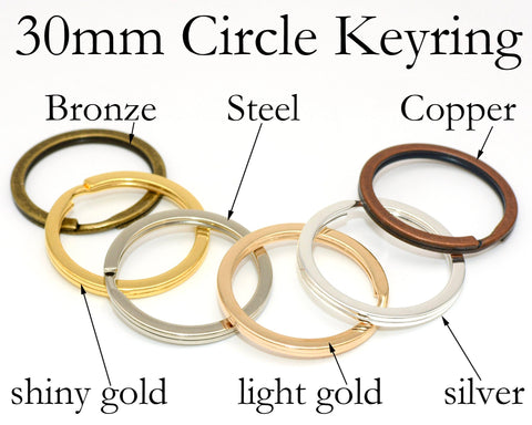 30mm Circle Key Rings Split Rings, Bulk Wholesale KeyRings, Keychain Supplies, Round Keyring for Key Chain - Silver Bronze Copper Gold