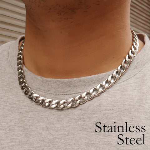 Stainless Steel Necklaces for Men Women, Silver Tone 10mm Miami Cuban Link Necklace Choker, Big Heavy Necklace, Gift for him or her