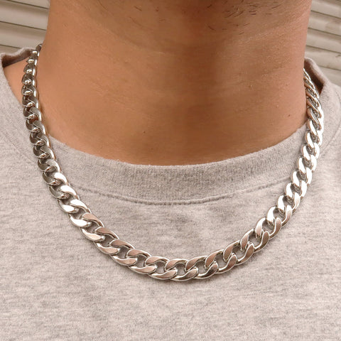 Stainless Steel Necklaces for Men Women, Silver Tone 10mm Miami Cuban Link Necklace Choker, Big Heavy Necklace, Gift for him or her