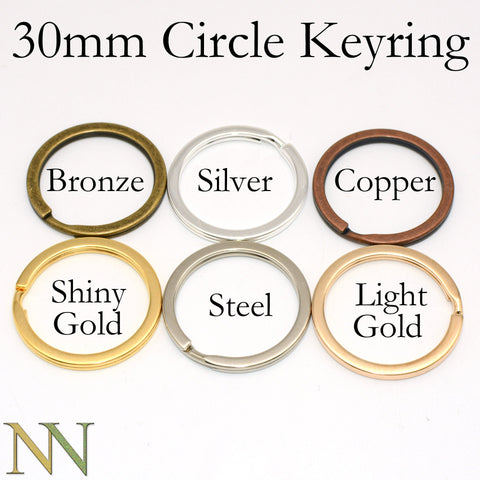 30mm Circle Key Rings Split Rings, Bulk Wholesale KeyRings, Keychain Supplies, Round Keyring for Key Chain - Silver Bronze Copper Gold