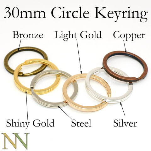 30mm Circle Key Rings Split Rings, Bulk Wholesale KeyRings, Keychain Supplies, Round Keyring for Key Chain - Silver Bronze Copper Gold