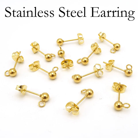 50 x Stainless Steel Ball Stud Earrings, Stud Earring Post, Stud Earring Findings With Connectors, Ball Post Earrings for Jewelry Making