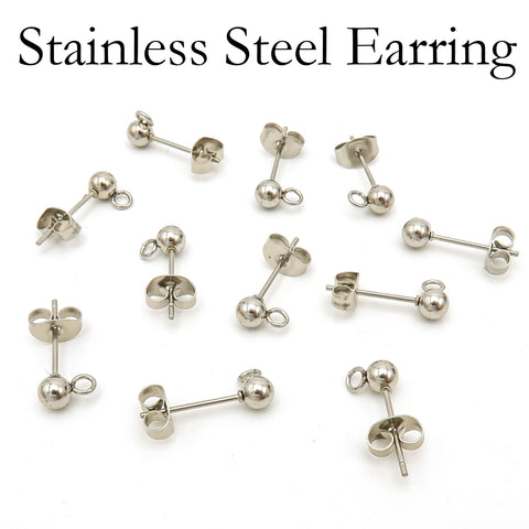 50 x Stainless Steel Ball Stud Earrings, Stud Earring Post, Stud Earring Findings With Connectors, Ball Post Earrings for Jewelry Making