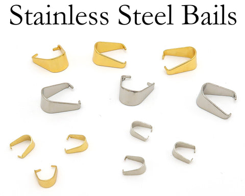 Stainless Steel Pinch Bail Gold & Silver Tone, Snap Open Bail, Pendant Clips for Necklace, Tarnish Resistant Bail Clasps Jewelry Findings