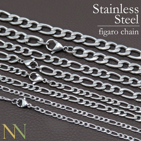 Stainless Steel Figaro Necklace for Men Women, Cuban Link Layered Necklace Chain Gold Silver Tarnish Free Jewelry Gift