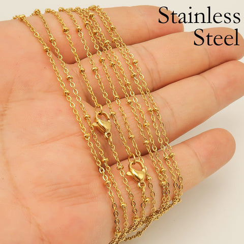 Satellite Chain Stainless Steel, Silver Gold Beaded Chain for Necklace Bracelet Making, Ball Station Chain Bulk by Feet Inch Length Meter