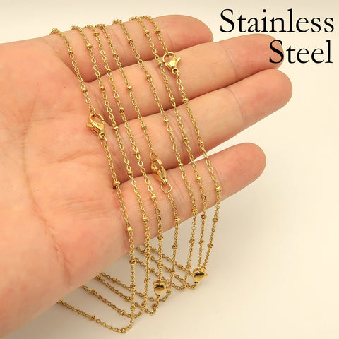 Satellite Necklace Gold & Silver Tonefor Women, Tarnish Resistant Stainless Steel Bead Station Chain for Jewelry Making