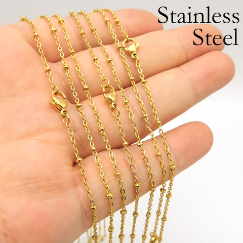 Satellite Necklace Gold & Silver Tonefor Women, Tarnish Resistant Stainless Steel Bead Station Chain for Jewelry Making