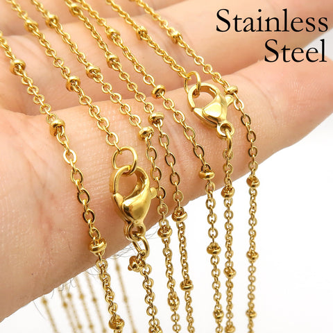 Satellite Necklace Gold & Silver Tonefor Women, Tarnish Resistant Stainless Steel Bead Station Chain for Jewelry Making