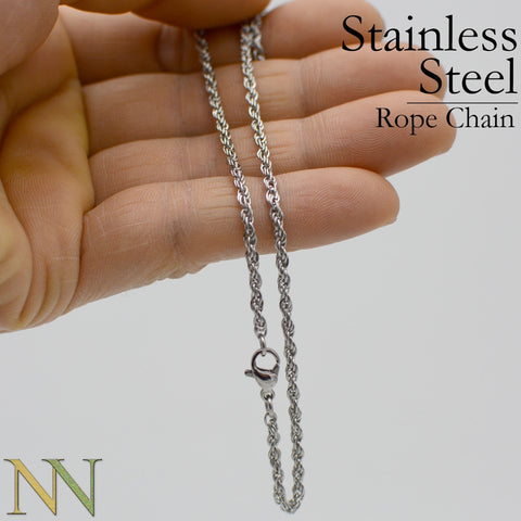 Stainless Steel Rope Chain Necklace 16 18 20 22 24 Inches Tarnish Free Rope Necklace for Women or Men Jewelry Making