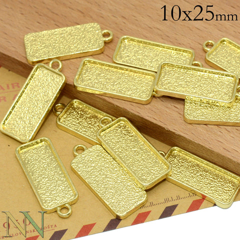 10x25mm Bezel Pendant Tray Cup Wholesale Rectangular Pendant Blanks Setting Cabochon Base Frame as Necklace Earring Bracelet Charms