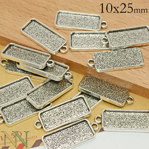 10x25mm Bezel Pendant Tray Cup Wholesale Rectangular Pendant Blanks Setting Cabochon Base Frame as Necklace Earring Bracelet Charms