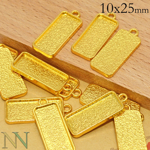 10x25mm Bezel Pendant Tray Cup Wholesale Rectangular Pendant Blanks Setting Cabochon Base Frame as Necklace Earring Bracelet Charms