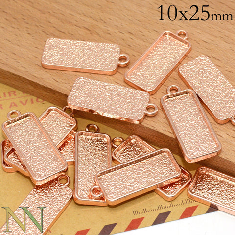 10x25mm Bezel Pendant Tray Cup Wholesale Rectangular Pendant Blanks Setting Cabochon Base Frame as Necklace Earring Bracelet Charms