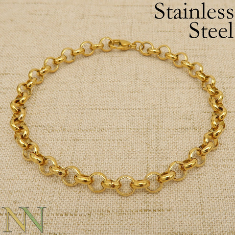 Stainless Steel Bracelet Gold Silver, Stackable Bracelets, Charm Bracelet for Adding Charms, Tarnish Free Rolo Link Bracelet for Women Men