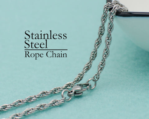 Stainless Steel Rope Chain Necklace 16 18 20 22 24 Inches Tarnish Free Rope Necklace for Women or Men Jewelry Making