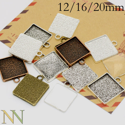 Square Bezel Setting 12mm 16mm 20mm Square Pendant Tray Blanks for Glass Cabochon Epoxy Resin for Necklace Earrings Bracelets