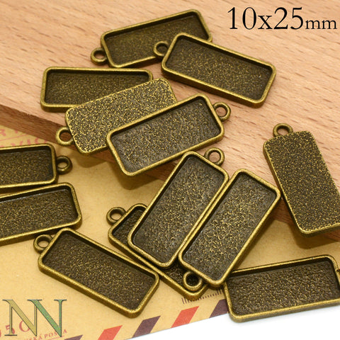 10x25mm Bezel Pendant Tray Cup Wholesale Rectangular Pendant Blanks Setting Cabochon Base Frame as Necklace Earring Bracelet Charms