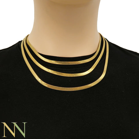 Stainless Steel Herringbone Choker Necklace Gold Silver 16 18 20 Inches Flat Snake Chain 3mm & 4mm Herringbone Necklace for Women