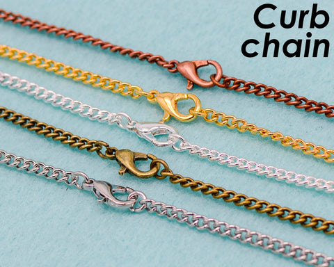 10 x Curb Chain Necklace for Men Women, Wholesale 18 24 Inch Antique Brass Curb Link Chain for Jewelry Making- Silver Bronze Copper Rhodium