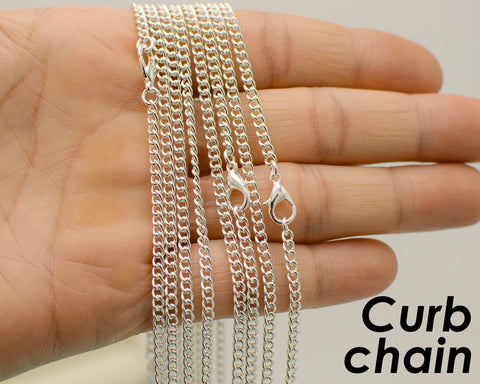 10 x Curb Chain Necklace for Men Women, Wholesale 18 24 Inch Antique Brass Curb Link Chain for Jewelry Making- Silver Bronze Copper Rhodium