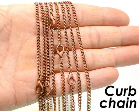 10 x Curb Chain Necklace for Men Women, Wholesale 18 24 Inch Antique Brass Curb Link Chain for Jewelry Making- Silver Bronze Copper Rhodium