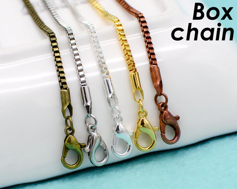 10 x Box Chain Necklace for Women Men, Wholesale 18 24 Inch Necklace Chain for Jewelry Making- Copper Silver Bronze Rhodium