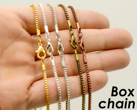 10 x Box Chain Necklace for Women Men, Wholesale 18 24 Inch Necklace Chain for Jewelry Making- Copper Silver Bronze Rhodium