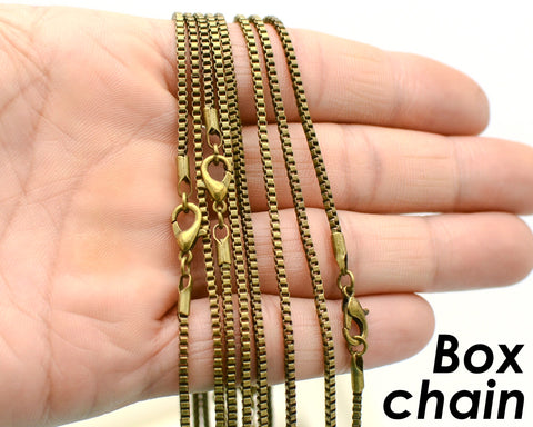 10 x Box Chain Necklace for Women Men, Wholesale 18 24 Inch Necklace Chain for Jewelry Making- Copper Silver Bronze Rhodium