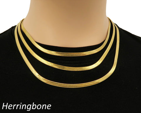 Herringbone Necklace Choker Gold Silver, Tarnish Free Stainless Steel Flat Snake Chain Necklace Wholesale, Gift for Him or Her