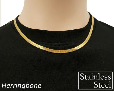 Herringbone Necklace Choker Gold Silver, Tarnish Free Stainless Steel Flat Snake Chain Necklace Wholesale, Gift for Him or Her