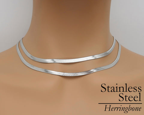 Herringbone Necklace Choker Gold Silver, Tarnish Free Stainless Steel Flat Snake Chain Necklace Wholesale, Gift for Him or Her