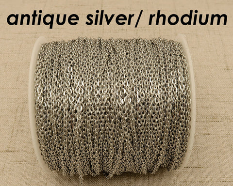 30 feet- Bulk Chain for Jewelry Making, Wholesale Silver Plated Chain by Spool Yard Roll, Bronze Copper Gunmetal Gold Cable Link Chain