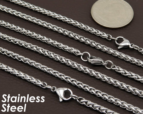 Stainless Steel Necklace Gold Wheat Chain, Tarnish Free Silver Wheat Necklace Wholesale, Stainless Steel Chain for Jewelry Making