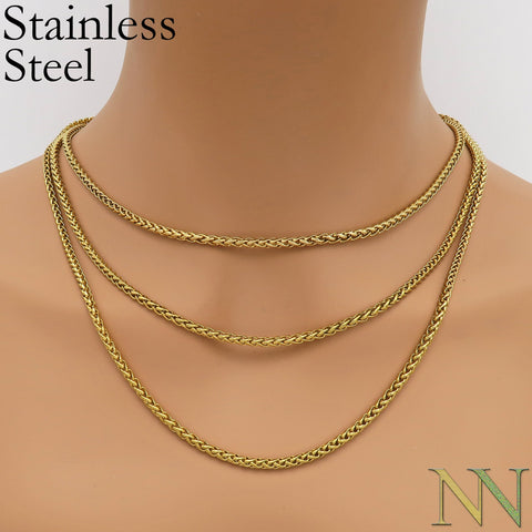 Stainless Steel Necklace Gold Wheat Chain, Tarnish Free Silver Wheat Necklace Wholesale, Stainless Steel Chain for Jewelry Making