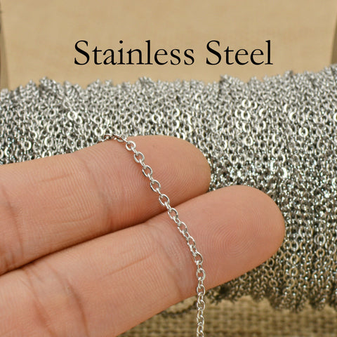 30 Feet Stainless Steel Chain for Jewelry Making, Wholesale Bulk Chain by Length, Silver Black Gold Chain 1.5mm 2mm 3mm