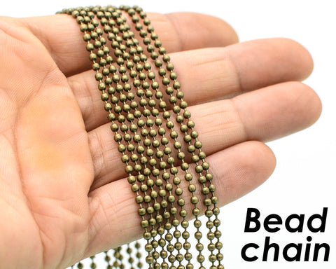 10 x Bead Chain Necklace for Women, Wholesale Bead Chain Necklace for Jewelry Making- Silver Black Gunmetal Bronze Antique Brass Copper