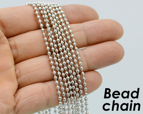 10 x Bead Chain Necklace for Women, Wholesale Bead Chain Necklace for Jewelry Making- Silver Black Gunmetal Bronze Antique Brass Copper