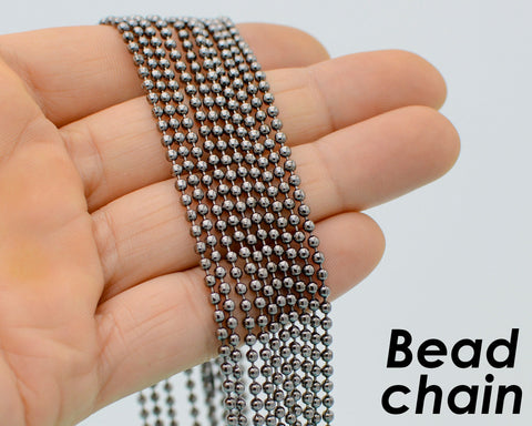 10 x Bead Chain Necklace for Women, Wholesale Bead Chain Necklace for Jewelry Making- Silver Black Gunmetal Bronze Antique Brass Copper