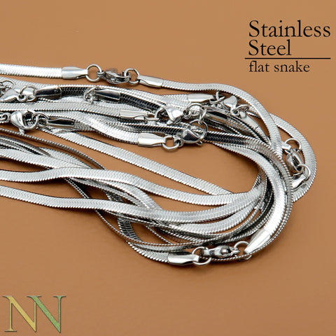 Stainless Steel Herringbone Choker Necklace Gold Silver 16 18 20 Inches Flat Snake Chain 3mm & 4mm Herringbone Necklace for Women