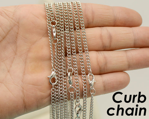 10 x Curb Chain Necklace for Men Women, Wholesale 18 24 Inch Antique Brass Curb Link Chain for Jewelry Making- Silver Bronze Copper Rhodium