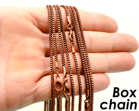 10 x Box Chain Necklace for Women Men, Wholesale 18 24 Inch Necklace Chain for Jewelry Making- Copper Silver Bronze Rhodium