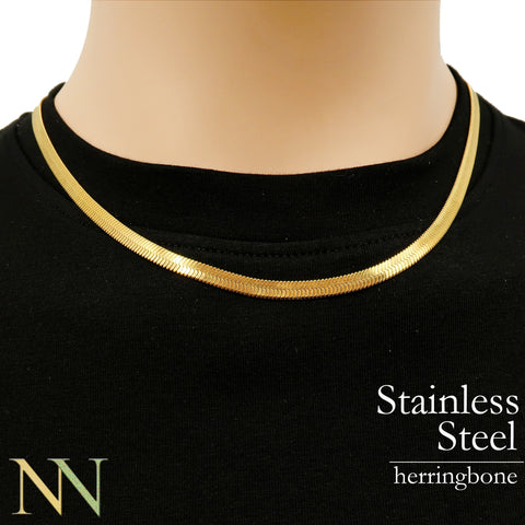 Herringbone Necklace Choker Gold Silver, Tarnish Free Stainless Steel Flat Snake Chain Necklace Wholesale, Gift for Him or Her