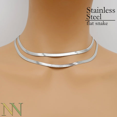 Herringbone Necklace Choker Gold Silver, Tarnish Free Stainless Steel Flat Snake Chain Necklace Wholesale, Gift for Him or Her