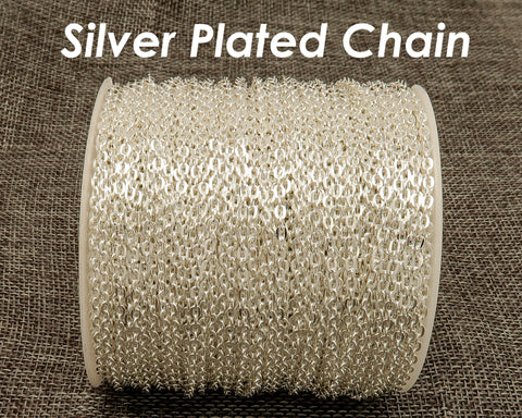 30 feet- Bulk Chain for Jewelry Making, Wholesale Silver Plated Chain by Spool Yard Roll, Bronze Copper Gunmetal Gold Cable Link Chain