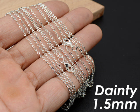 Dainty Necklace for Women Very Thin Delicate 1.5mm Silver Link Chain Necklace Choker 16 18 20 Inches Cable Chain for Jewelry Making